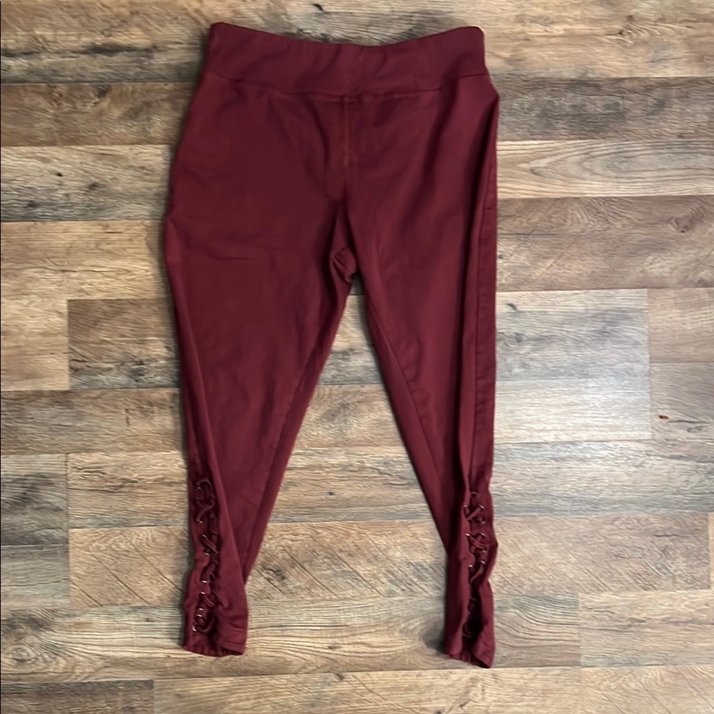 Women's Burgundy Lace-Up Leggings